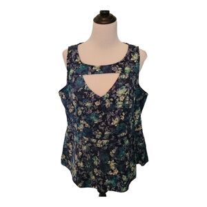 TORRID Size 2 Greebln Blue Floral Zip Up Sleevless Tank Top